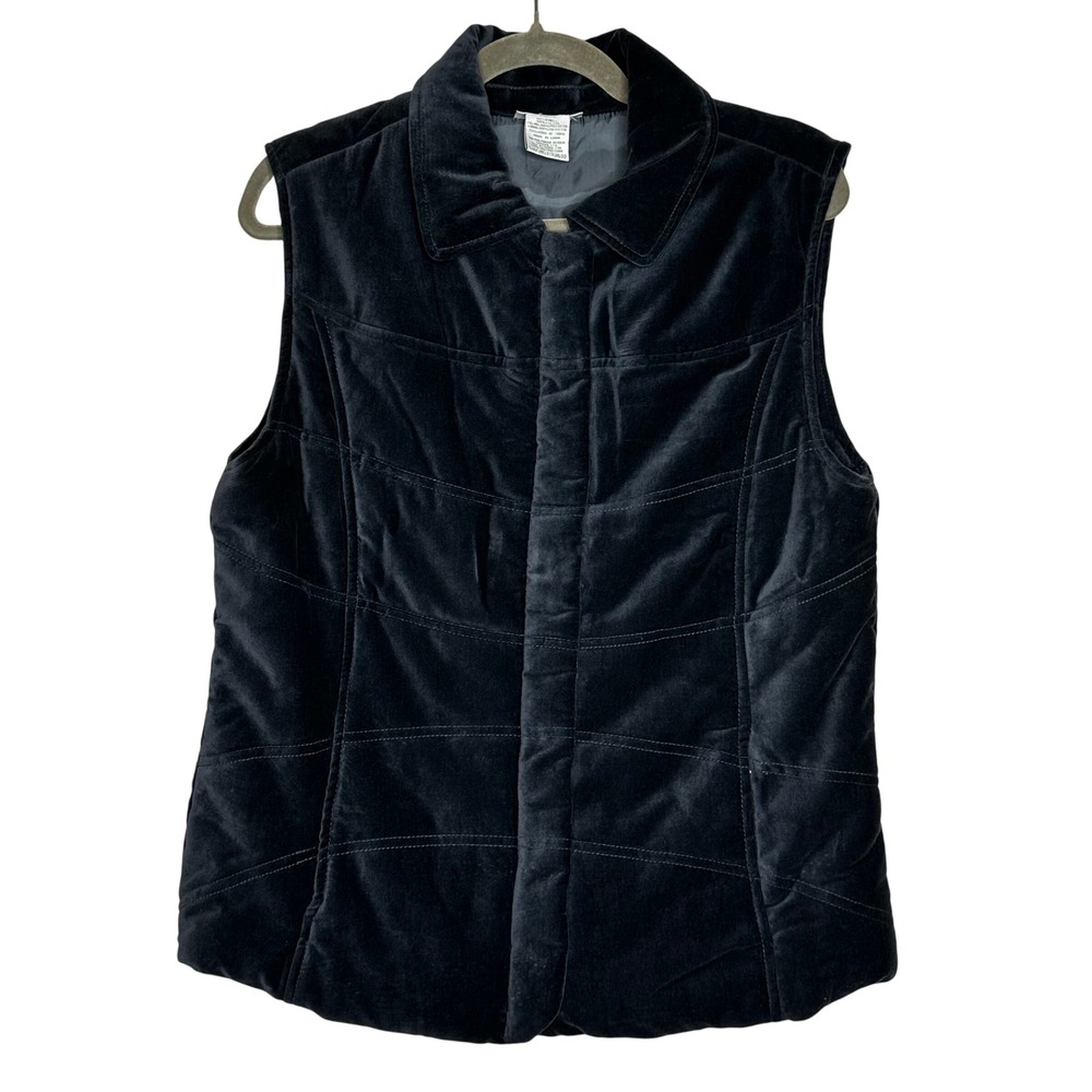 TWEEDS Womens Velvet Quilted Vest Full Zip Collar Pockets‎ Size L Navy